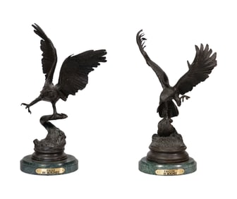 After J. Moigniez (France, 1835-1894) 'Eagle' and 'Falcon' Bronze Statues