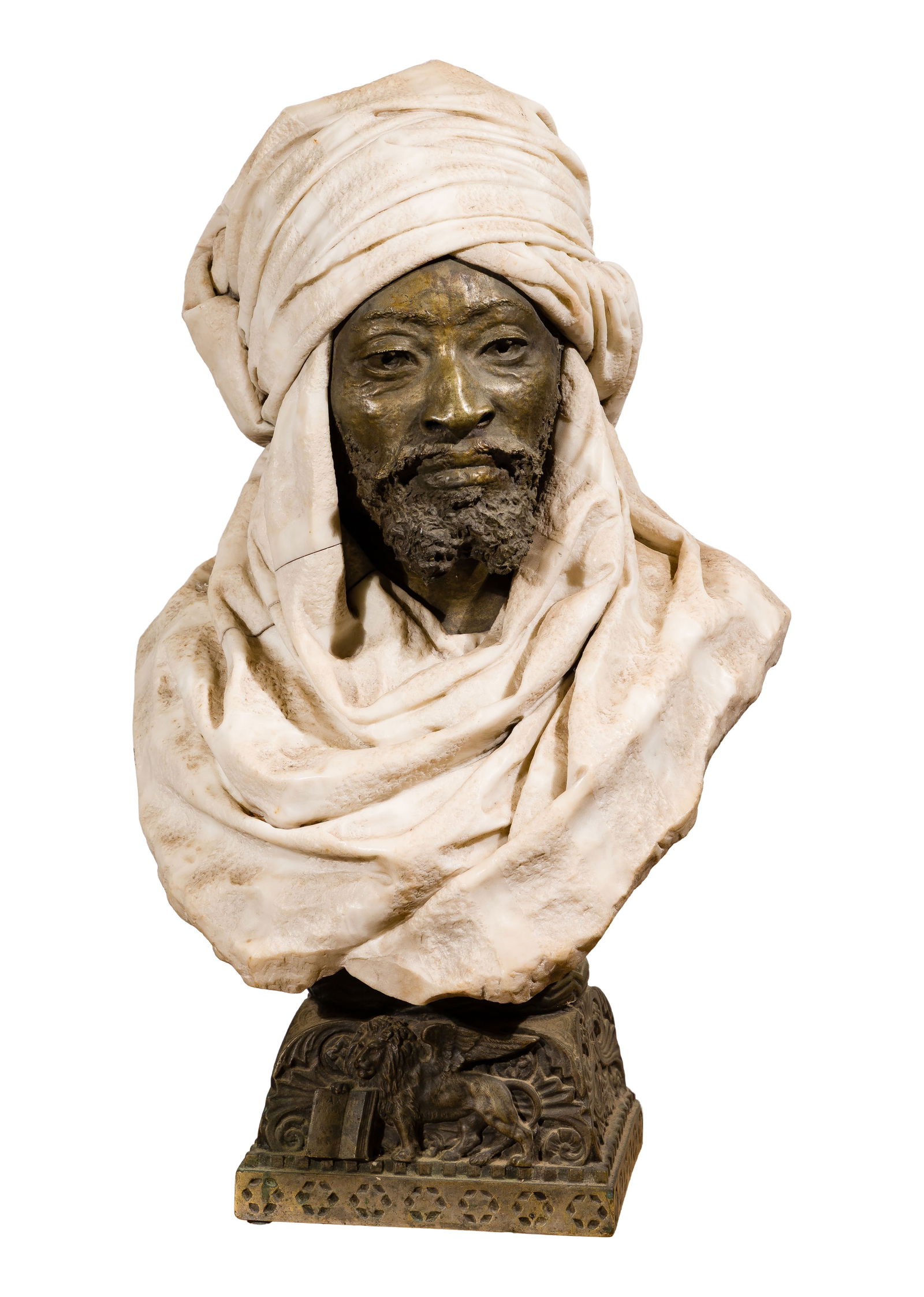 Pietro Calvi (Italian, 1833-1884) 'The Moor of Venice' Bronze and Marble Bust (1 of 3)