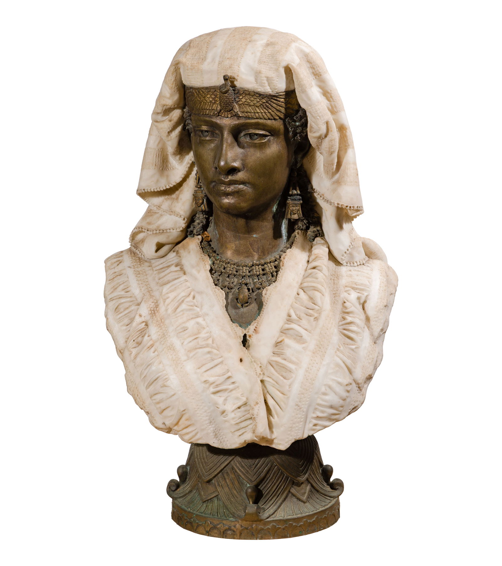 Pietro Calvi (Italian, 1833-1884) Pharaoh Bronze and Marble Bust (1 of 2)