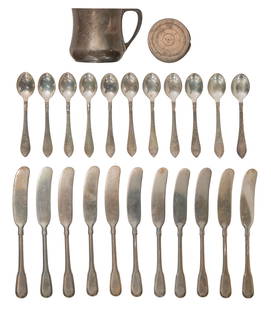 Tiffany & Co and Georg Jensen Sterling Silver Assortment: Tiffany & Co and Georg Jensen Sterling Silver Assortment (4) items including a set of (11) Georg Jensen Continental individual butter spreaders (all marked 'sterling'), a set of (11) demitasse Hamilto