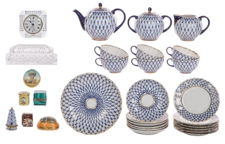 Lomonosov Cobalt Net Russian Tea Service
