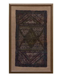 Metallic Framed Textile: Metallic Framed Textile A textile having metallic thread and sequins, float mounted, under acrylic in a gold-tone painted frame Property from: an Estate, Crystal Lake, Illinois Height: 57 inches, Widt
