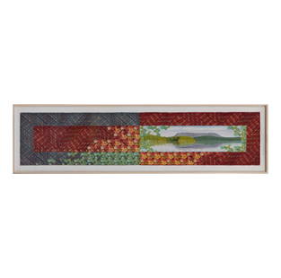 Gayle Fraas and Duncan Slade (21st Century) Quilt: Gayle Fraas and Duncan Slade (21st Century) Quilt Undated, signed, abstract quilt, painted using dye creating the fabric, float mounted under acrylic in a natural wood frame Property from: a Private C
