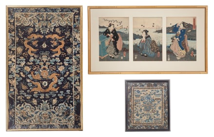 Utagawa Kunisada (Toyokuni III) (Japanese, 1786-1865) 'River of Ambition' Woodblock Triptych