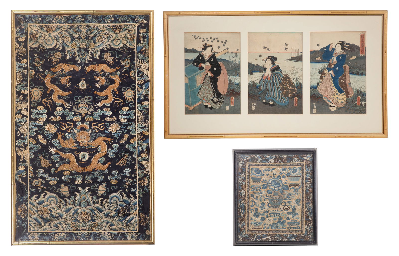 Utagawa Kunisada (Toyokuni III) (Japanese, 1786-1865) 'River of Ambition' Woodblock Triptych (1 of 1)