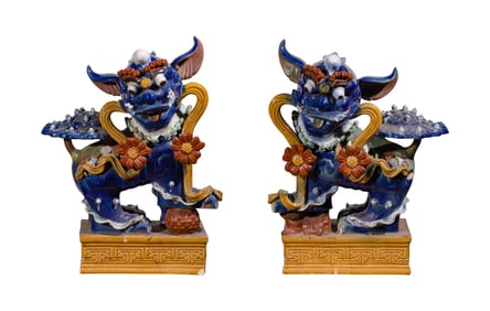 Chinese Monumental Sancai Glaze Foo Lions