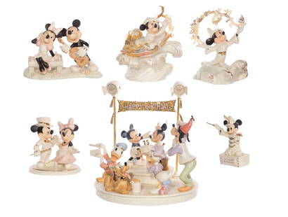 Disney Mickey Mouse Porcelain Figurine Assortment: Disney Mickey Mouse Porcelain Figurine Assortment (6) porcelain items from Lenox including 'A Concert to Remember', #221/500 having COA, 'Sorcerer's Apprentice', #401/2000 signed 'Siobhan Pendergast',