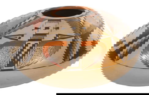 Dextra Nampeyo (Hopi-Tewa, 1928-2019) Hopi Pottery: Dextra Nampeyo (Hopi-Tewa, 1928-2019) Hopi Pottery A pot signed in artist cypher of corn as well as 'Dextra' to underside, having a cream slip and Kachina polychrome figures around body Property from: