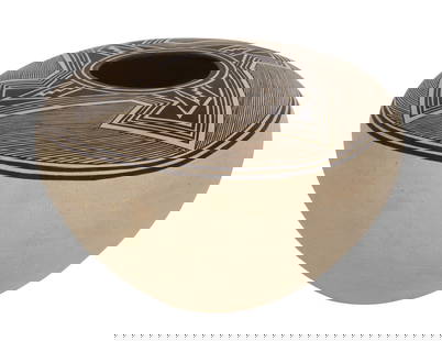 Lucy M. Lewis (Native American, 1890-1992) Acoma Pueblo Pottery: Lucy M. Lewis (Native American, 1890-1992) Acoma Pueblo Pottery A pot in the ancient Mimbres black-on-white pottery design, having geometric shaped shoulder, signed on underside Property from: an Esta