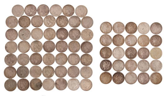 Morgan and Peace $1 Assortment: Morgan and Peace $1 Assortment Including (25) Morgan and (48) Peace Property from: an Estate, La Grange, Illinois Category: Miscellaneous US Coins > Mixed Lots Estimated Sale Time: 2:31 pm CST Shippin