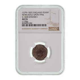 ENGLAND (1279-1307) Penny Newcastle-Upon-Tyne, S-1428, Edward I AU-55 NGC