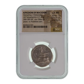 KINGDOM OF MACEDON, Demetrius I Poliorcetes, AR Tetradrachm CH MS NGC