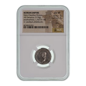 ROMAN EMPIRE, Nero Claudius Drusus, AR Denarius CH VF NGC