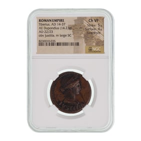ROMAN EMPIRE, Tiberius, AD 14-37, AE Dupondius CH VF NGC