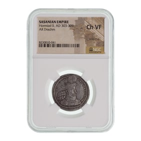 SASANIAN EMPIRE, Hormizd II, AD 303-309, AR Drachm CH VF NGC