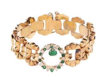 18k Yellow Gold, Emerald and Diamond Bracelet