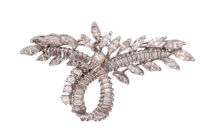 14k White Gold and Diamond Brooch / Pendant