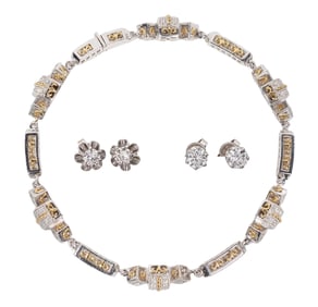 18k White Gold Bracelet and 10k White Gold and Diamond Earrings