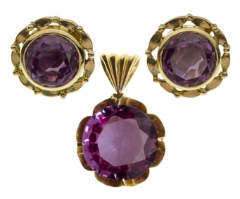 14k Yellow Gold and Sapphire Earrings and Pendant