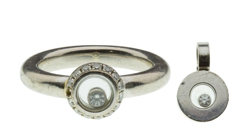 Chopard 18k White Gold and Diamond Ring and Pendant