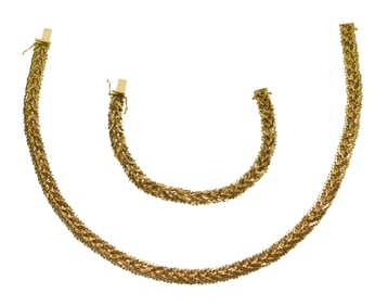 18k Yellow Gold Necklace and Bracelet Set
