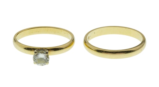 14k Yellow Gold and Diamond Engagement Ring and Wedding Band