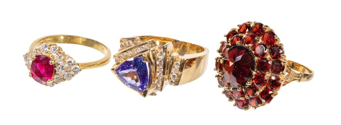 18k Yellow Gold and Gemstone Ring Assortment
