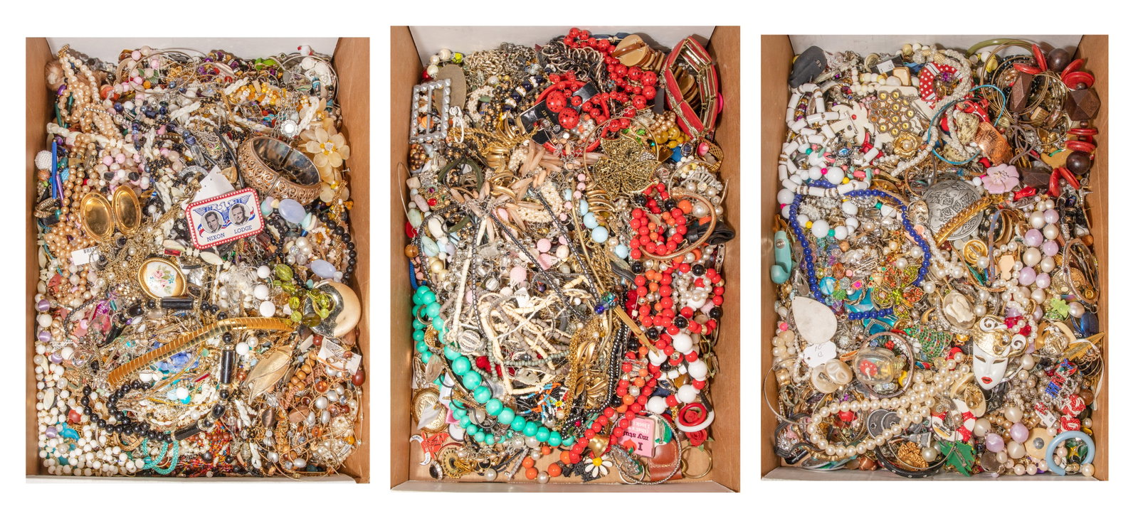 Costume Jewelry Assortment: Costume Jewelry Assortment Approximately (65) pounds including necklaces, bracelets, pins and earrings Property from: a Private Collector, Gilbert, Illinois Condition: light to heavy wear overall Disc