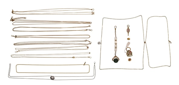 14k Gold, Sterling Silver and Gold Filled Pocket Watch Chain Assortment