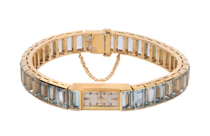 18k Yellow Gold and Blue Tourmaline Case and Band Wristwatch