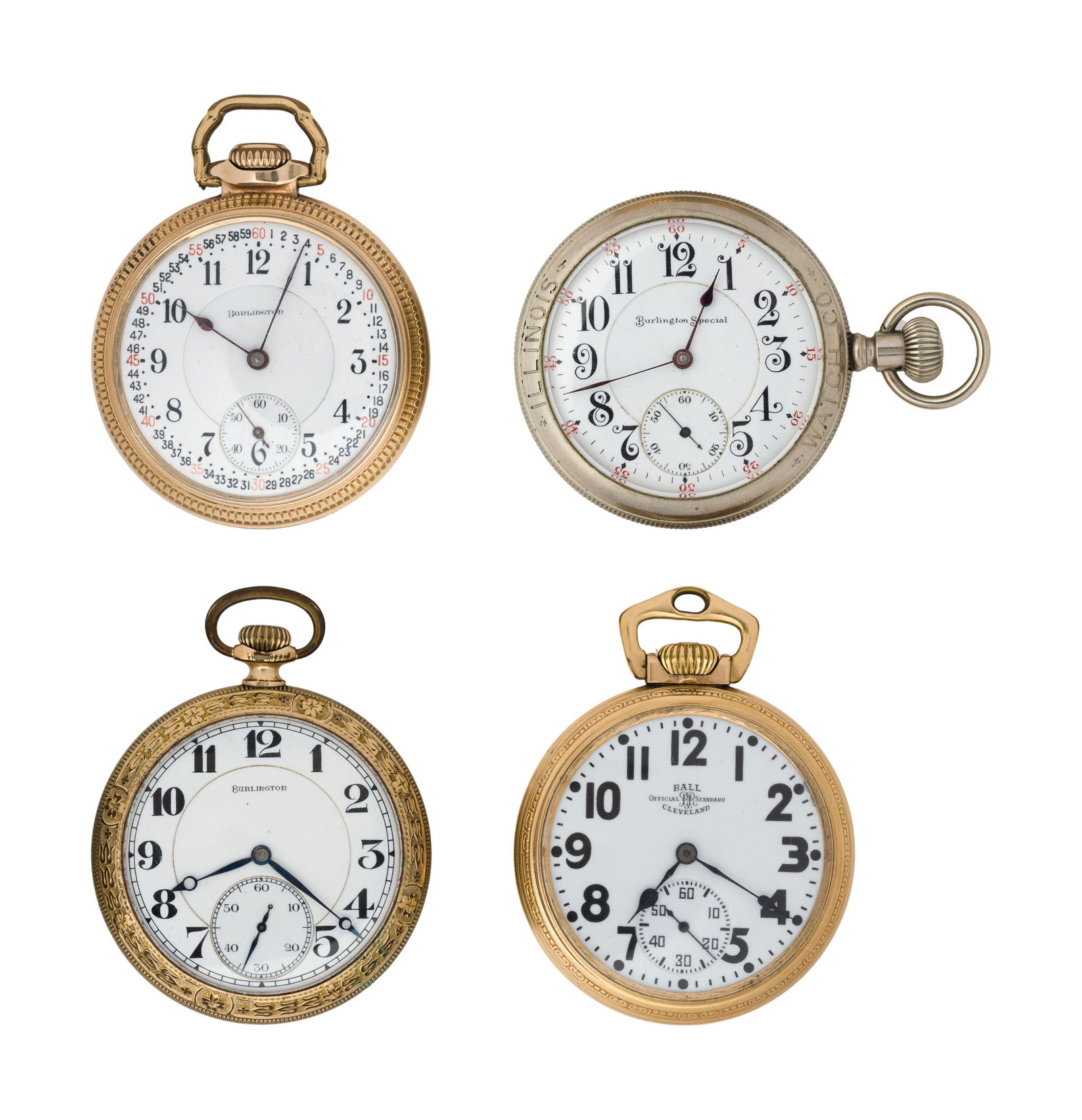 Burlington and Ball Railroad Open Face Pocket Watch Assortment (1 of 3)