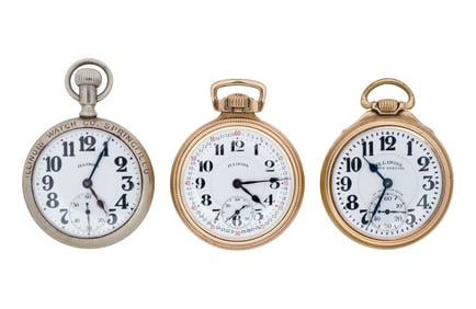Illinois Watch Co. 'Bunn Special' Railroad Open Face Pocket Watch Assortment