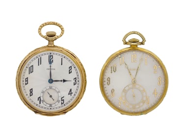 Elgin and Zenith 14k Yellow Gold Open Face Pocket Watches