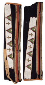 Native American Sioux Full Length Beaded Trade Cloth Leggings