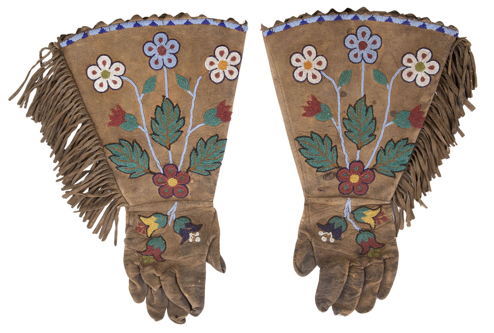 Native American Sioux Beaded Buckskin Gauntlets (1 of 2)