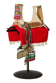 Native American Crow Beaded Hide Saddle
