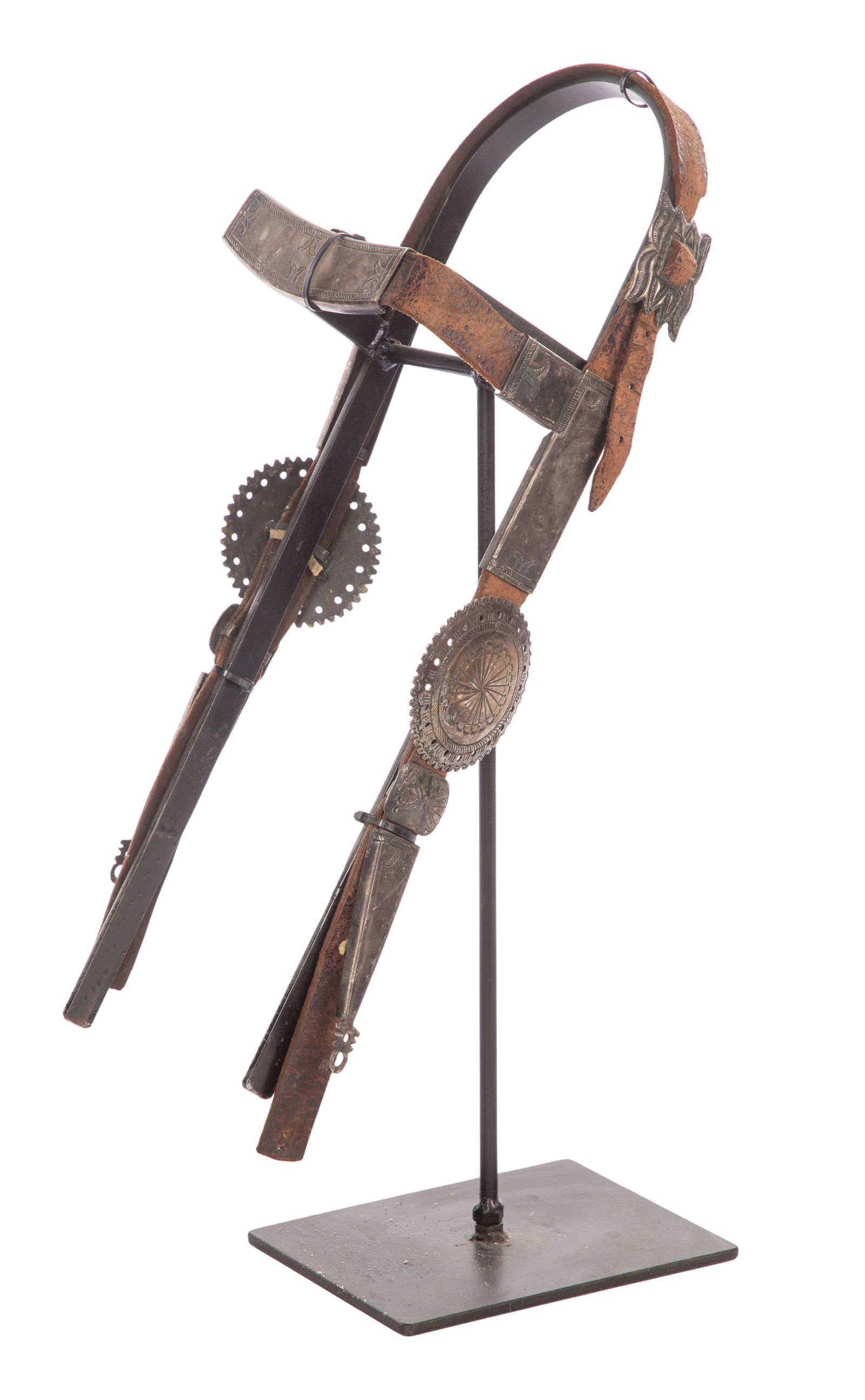 Native American Navajo Silver and Leather Bridle (1 of 2)