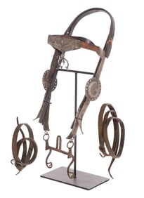Native American Navajo Silver and Leather Bridle and Bit