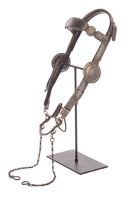 Native American Navajo Silver and Leather Headstall and Bit