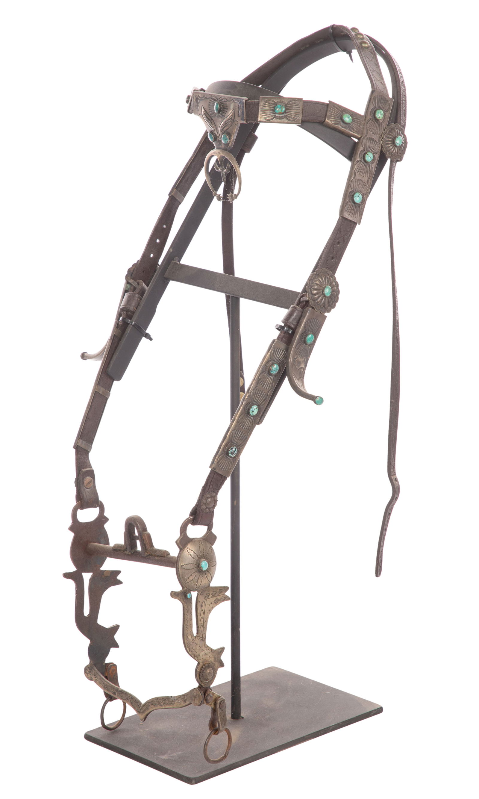 Native American Navajo Silver and Turquoise Bridle and Roadrunner Bit (1 of 2)