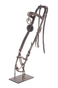 Native American Navajo Silver, Turquoise and Leather Headstall and Bit