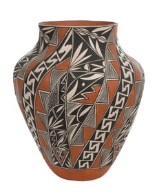 Native American Acoma Ruby Shroulote Polychrome Pottery Jar