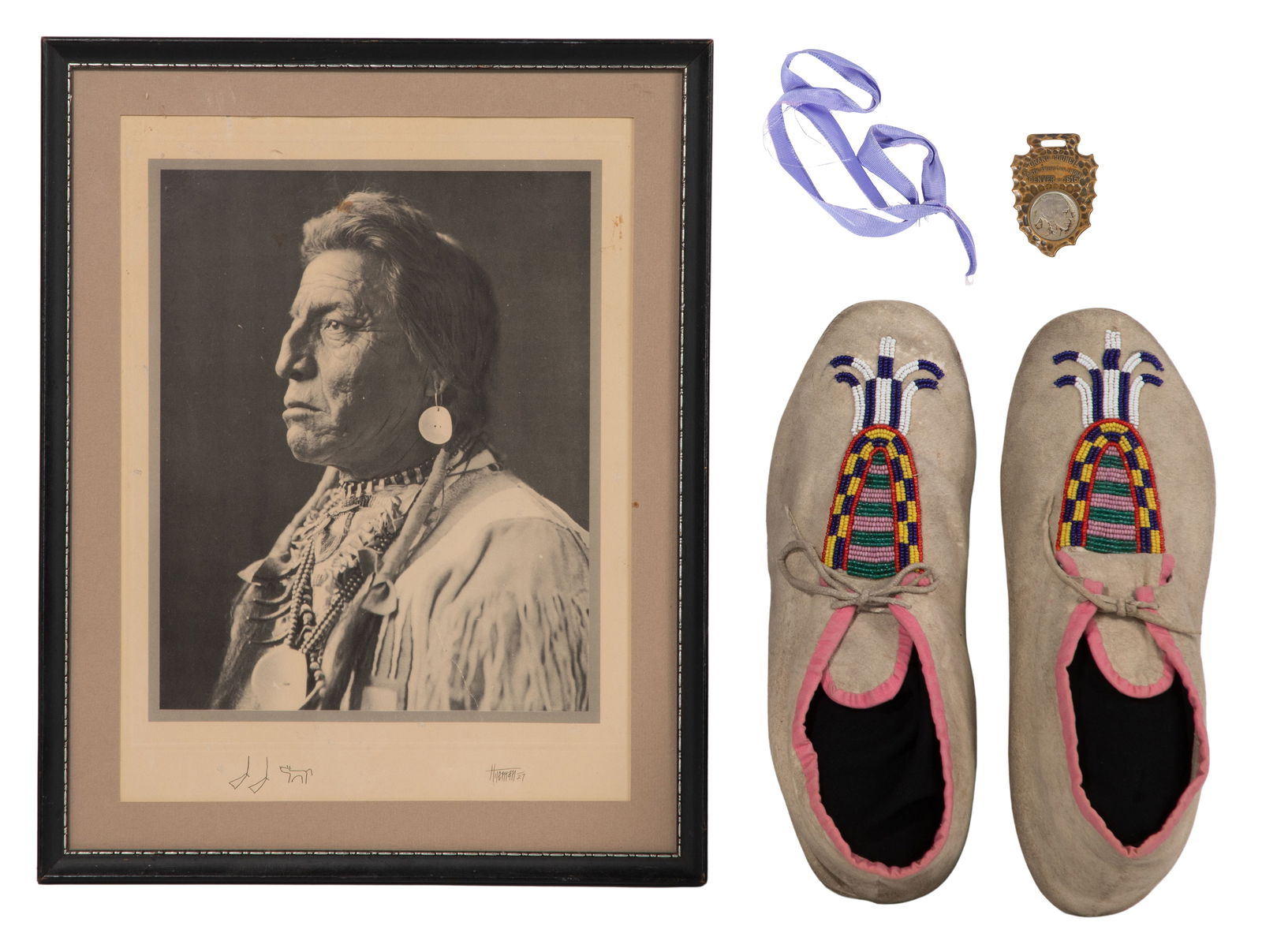 Two Guns White Calf (Blackfeet, 1872-1934) Beaded Moccasins and Image (1 of 7)