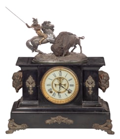 Ansonia Native American and Buffalo Mantel Clock