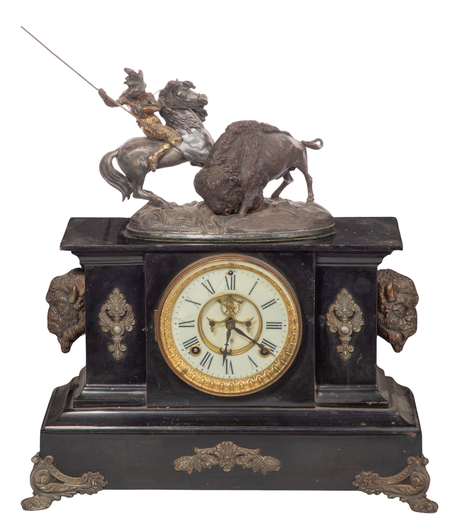 Ansonia Native American and Buffalo Mantel Clock (1 of 2)
