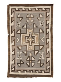 Native American Navajo Two Grey Hills Wool Rug