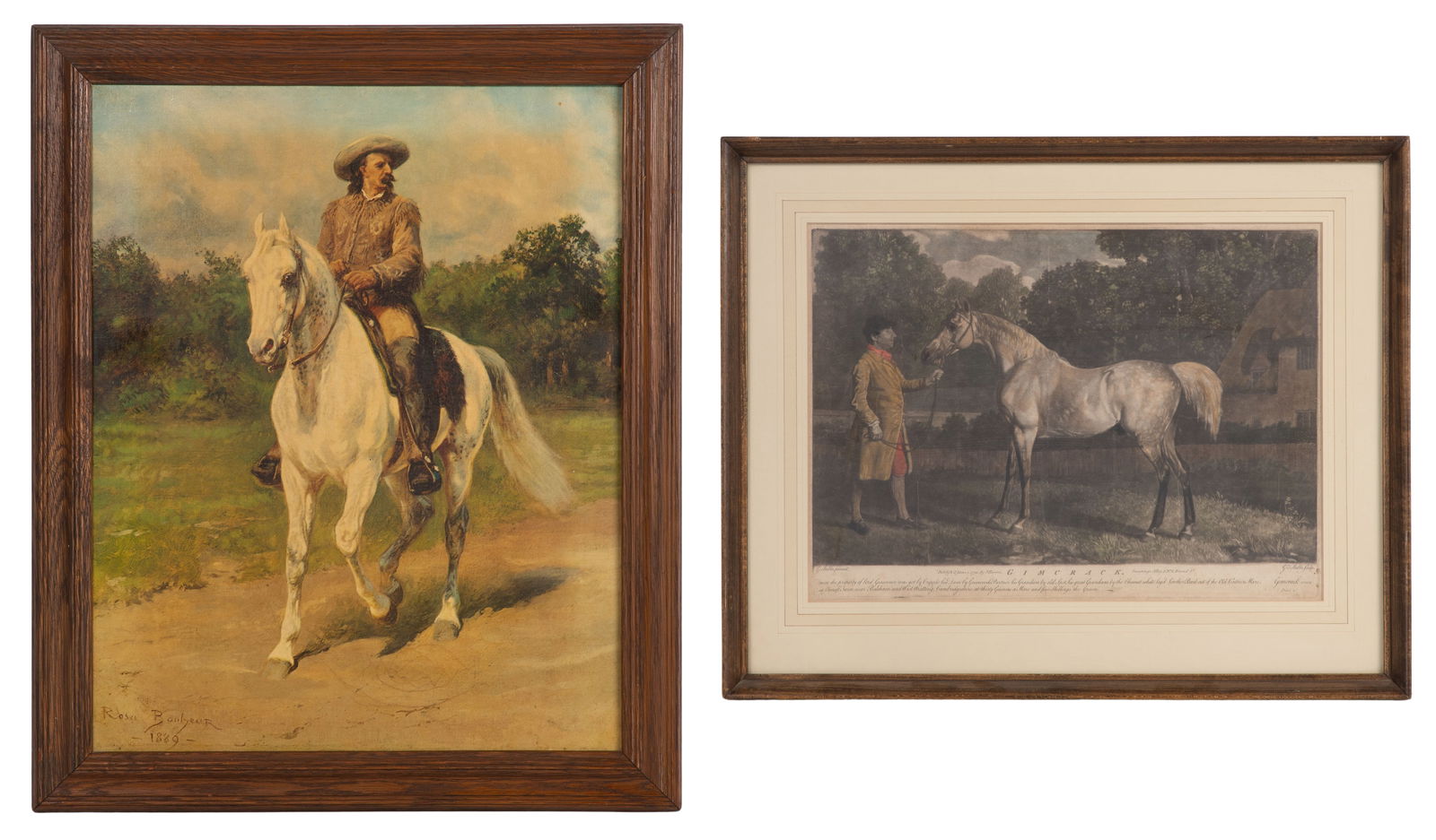 Giclee and Copper Plate Engraving Prints: Giclee and Copper Plate Engraving Prints (2) items including a Buffalo Bill Cody giclee on canvas and a published 1791 by J. Harris 'Gimcrack' copper plate engraving Property from: The Collection of J