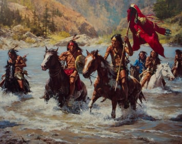 Howard A. Terpning (American, b.1927) 'Capturing the Chief's Coat' Giclee on Canvas