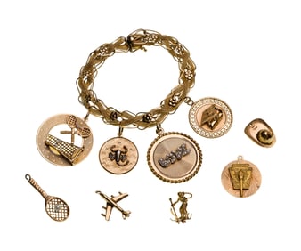 14k Yellow Gold Bracelet and Charm Assortment