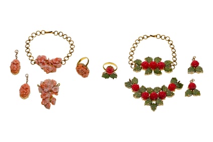 14k Yellow Gold and Coral Jewelry Suites